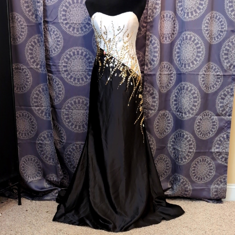 Black, White, & Gold Prom Dress